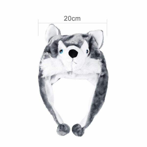 Dog Hat Dress Up Warm Plush Winter Adults Kids Snow Wolf Animal Costume Beanie