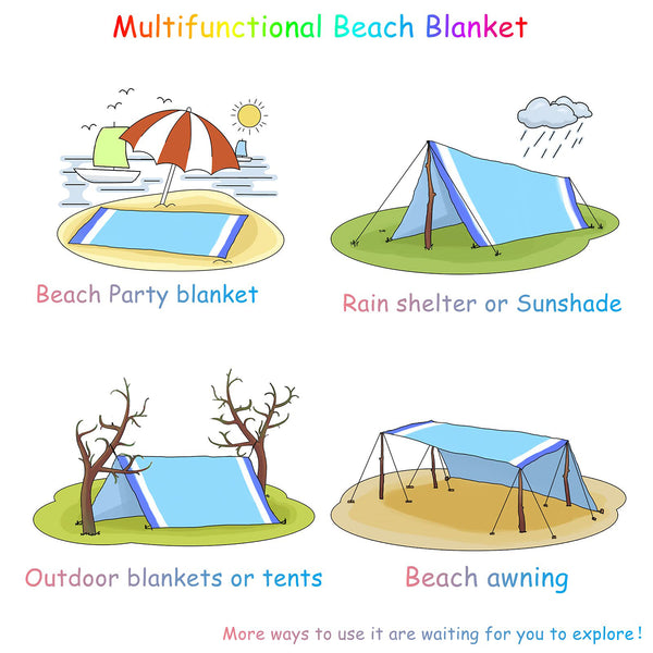 2Pcs Extra Large Waterproof Picnic Blanket 145x200cm Beach Mat with Carry Bag Camping Outdoor Rug