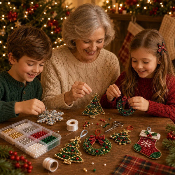 4PCS DIY Beaded Christmas Kit 3D Crystal Bead Holiday Craft Set for Adults