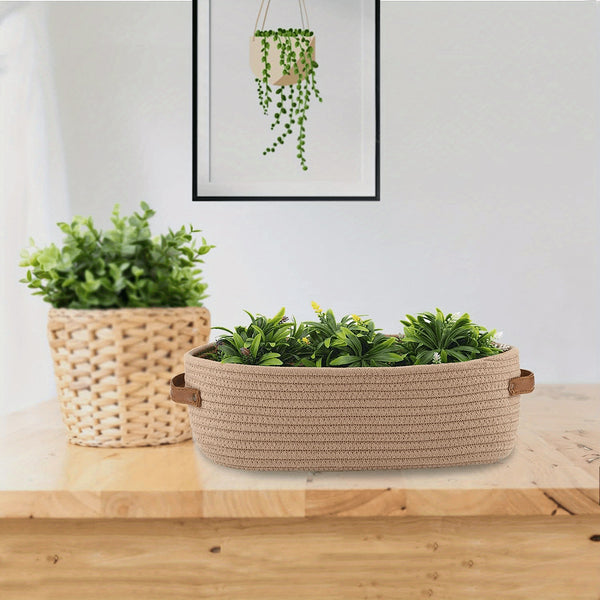 Cotton Rope Woven Storage Basket | Snack Toy Laundry Nursery Organizer with Handles