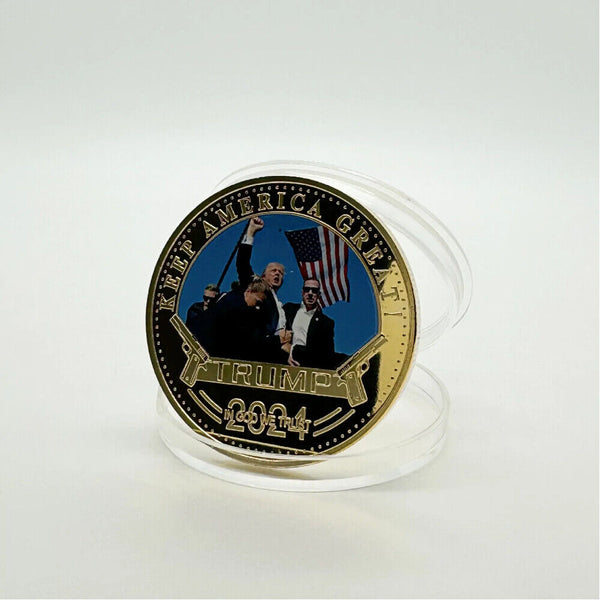 Assassination Attempt Trump Coins 2024 FIGHT Collectibles Gold Plated Medal