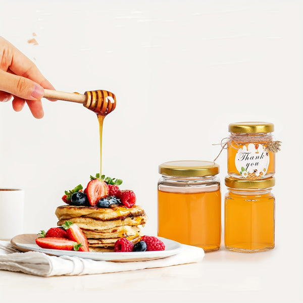 12pcs 180ml Mini Hexagonal Glass Honey Jars with Gold Lids | Wedding Party Favor Jars