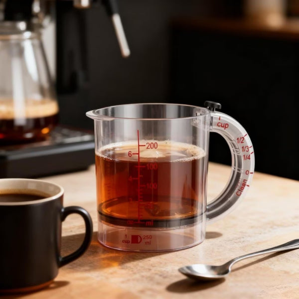Adjustable Measuring Cup 4-in-1 | Transparent Kitchen Measure Jug + 5 Stainless Steel Spoons
