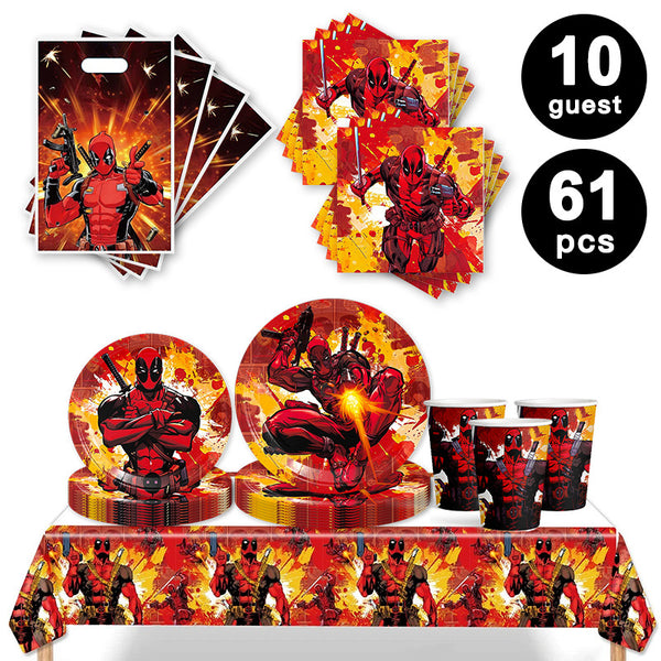Deadpool Tableware Party Supplies Birthday Banner Topper Balloon Plate