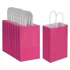 20 Pack Hot Pink Kraft Paper Gift Bags with Handles – Plain Shopping and Wedding Party Carry Bags