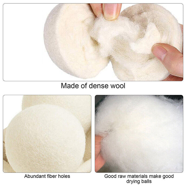 6x Reusable Wool Dryer Balls Drying Fabric Softner Clothes Wrinkles Reduce 6cm