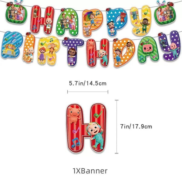 Cocomelon  Tableware Party Supplies Kids Birthday Banner Topper Balloon Plate