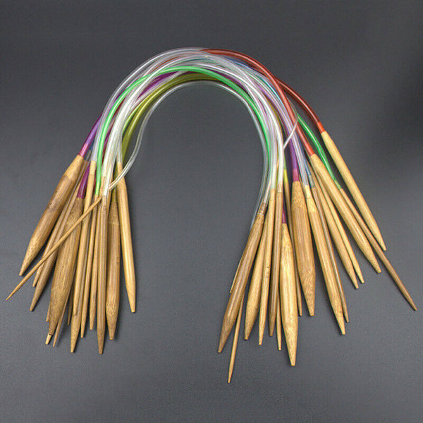 18PCS 80CM Tube Carbonized Circular Bamboo Knitting Needles Set Yarn Tools NEW