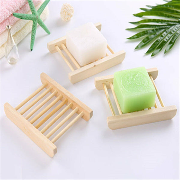 10-50X Natural Wooden Bamboo Soap Dish Tray Holder Storage Soap Rack Soap Dish