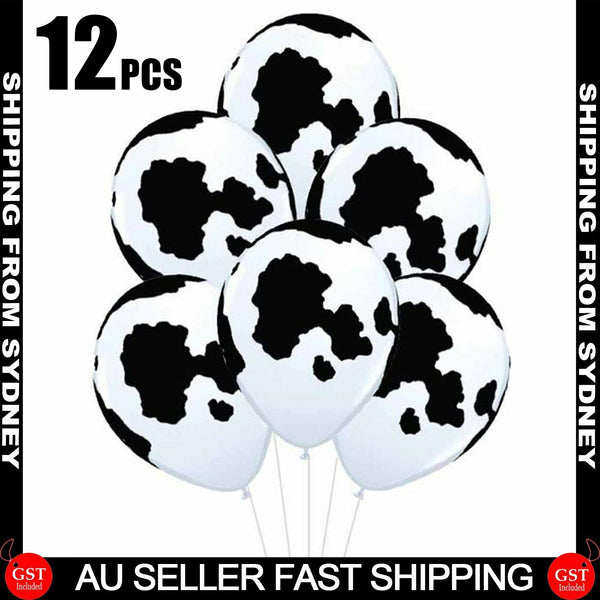 12PCS 30cm Cow Hide Print Latex Balloons Zoo Animal Country Holstein West Decor