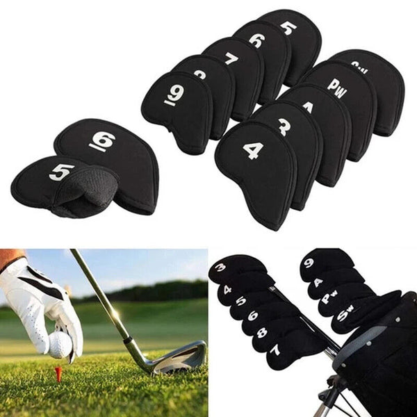 10 PCS Golf Head Cover Club Iron Putter Head Protector Neoprene Covers Set Black