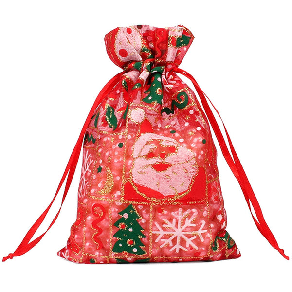 Red Christmas organza gift bag with Santa print, sold separately