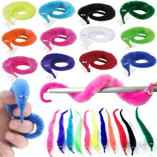 UP 100PCS Magic Trick Twist Wiggly Worm Furry Teaser Funny Party Toy Xmas Gift