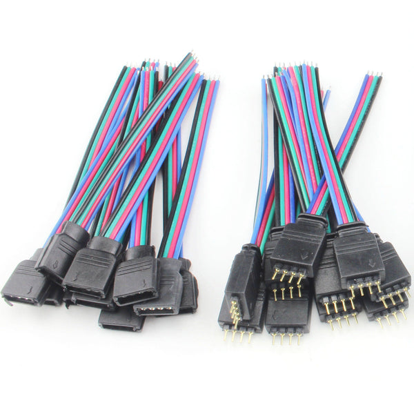 20Pcs 4Pin Connector Cable Cord Leads 10mm 3528 5050 RGB LED Strip Lights Male/F