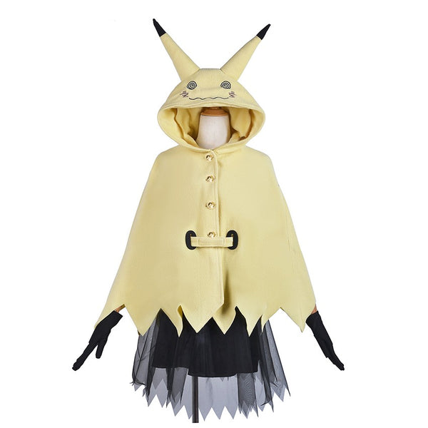 Womens Halloween costume full set - yellow cape, black tulle skirt and gloves, front view