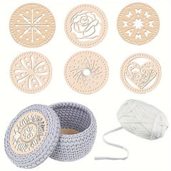 12pcs Wooden Crochet Basket Base 14cm | Round Flower Hollow DIY Handbag Bottom