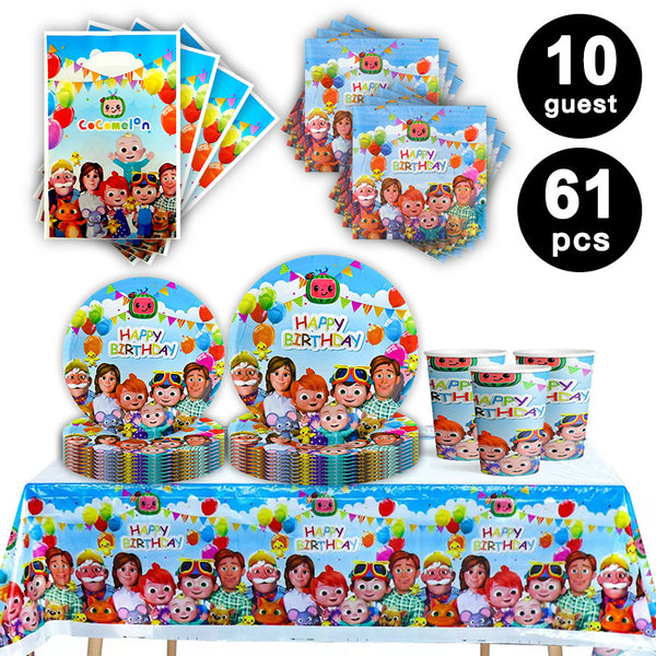 Cocomelon  Tableware Party Supplies Kids Birthday Banner Topper Balloon Plate