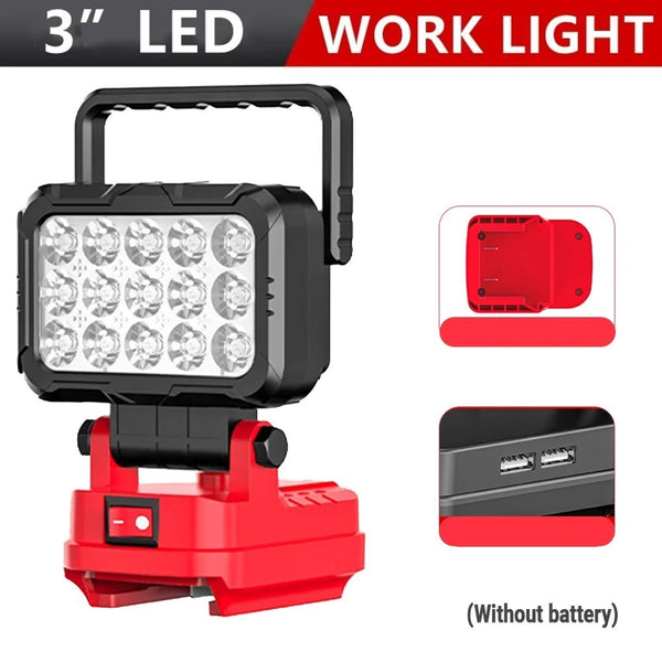 For Milwaukee Battery 18V LED Work Light Workshop Flashlights Camping Torch 2USB