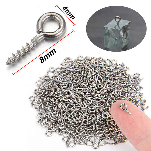 300PCS Small Tiny Mini Eye Pins Eyepins Hooks Eyelets Screw Threaded Peg 8x4mm