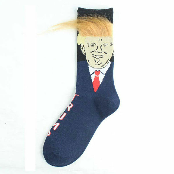 1 Pair with 3D Fake Hair Style President Donald Trump Soft Crew Socks Novelty