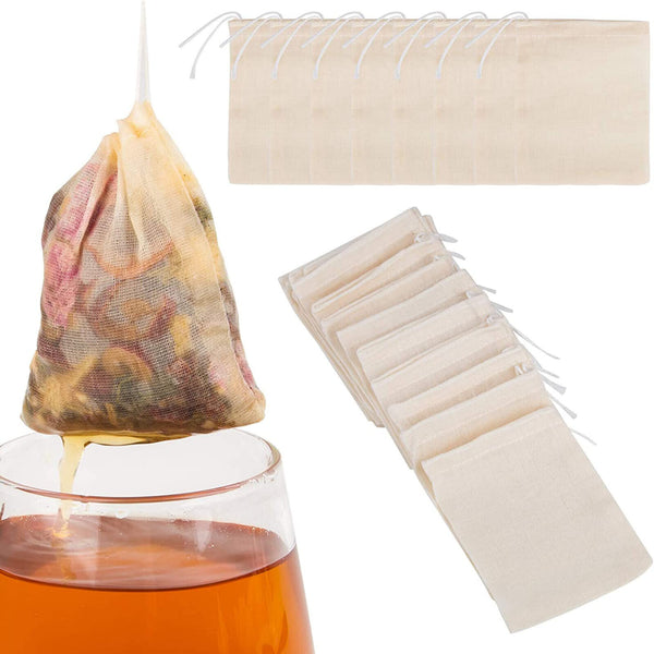 10-100Pcs Reusable 100% Cotton Mesh Filter Bags Spices Herbs Tea Soup Drawstring
