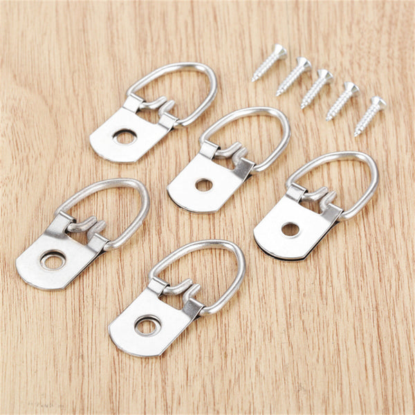 50Pcs Medium D-Ring Painting Picture Frame Hanger Hanging Hooks+Screw Silver AUS