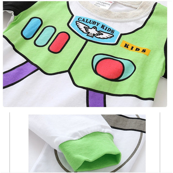 Close-up of the Buzz Lightyear pyjama top print and soft cuff detail