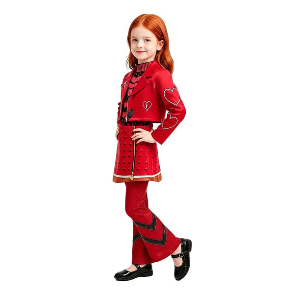 Girl wearing Descendants Red costume side view