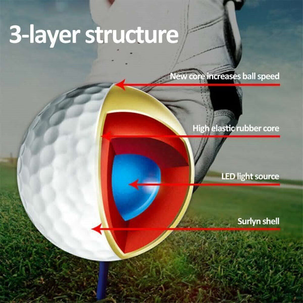 6x Luminous Night Golf Balls LED Light Up In The Dark Bright Reusable Long Glow