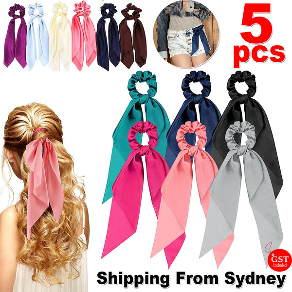 Boho Silk Bowknot Flower Elastic Hair Scarf Scrunchies Women Hair Bands Rope Tie