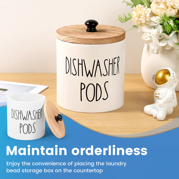 2pcs Wooden Dishwasher Pod Holder with Lid | Laundry Capsule Storage Container