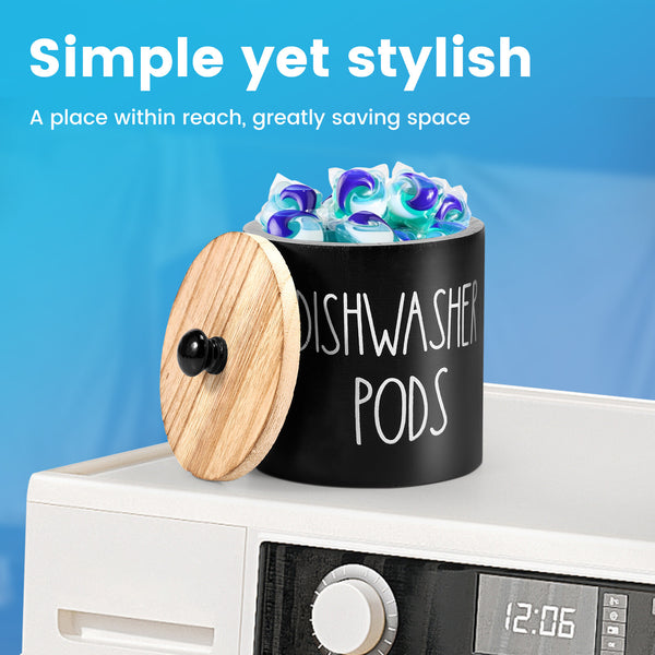 2pcs Wooden Dishwasher Pod Holder with Lid | Laundry Capsule Storage Container