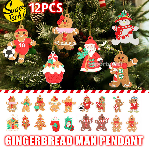 ❤ 12PCs Gingerbread Man Christmas Tree Hanging Pendant Gift Tree Decor Ornament