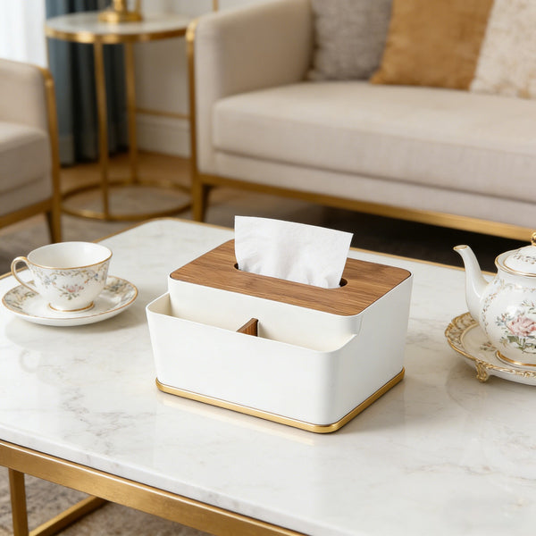 Wooden Tissue Box Cover – White Napkin Storage Holder for Bathroom, Bedroom, Office and Home