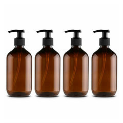4PCS 300ML Pump Dispenser Bottles with Waterproof Labels Lotion Soap Bottles