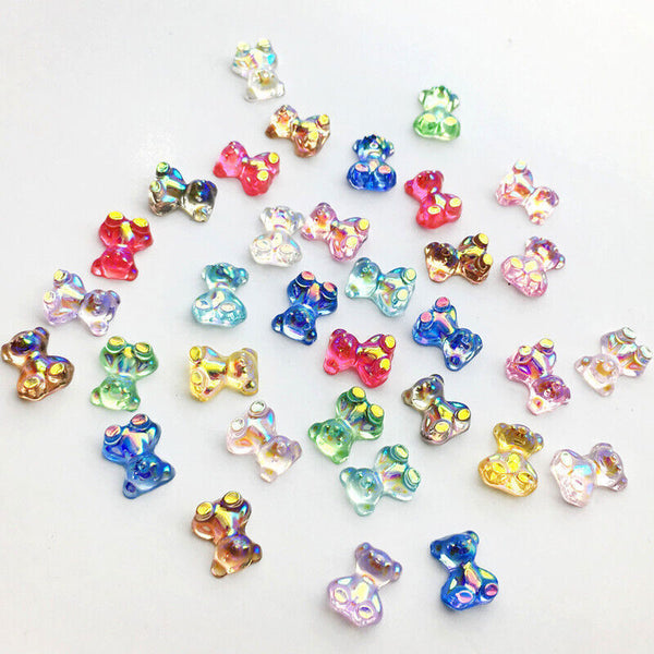 48Pcs/Box Sparkle Nail Art Rhinestones 3D Cute Bear Resin Gems Nails Manicure