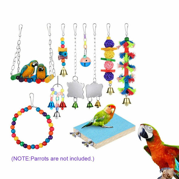 10pcs Parrot Hanging Swing Bird Cage Toys Parakeet Cockatiel Budgie Harness Toys