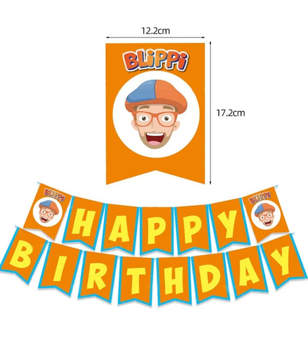 Blippi Party Supplies Tableware Kids Birthday Banner Topper Balloon Plate Bag