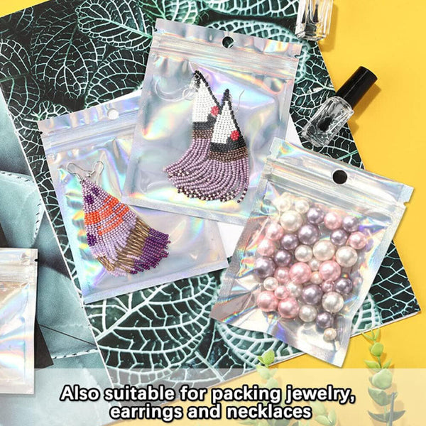 100PCS Rainbow Colour Holographic Storage Pouches Zipper Seal Foil Packaging Bag