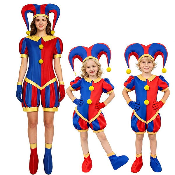 Jester costume jumpsuit for kids and adults