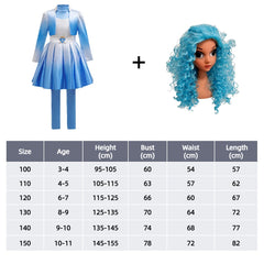 Descendants 5 Chloe Charming Costume Kids Girls Blue Dress Wig Book Week Cosplay