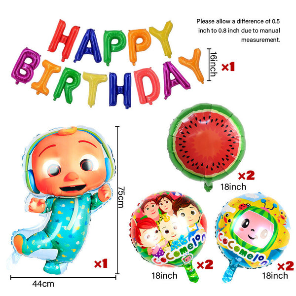 Cocomelon  Tableware Party Supplies Kids Birthday Banner Topper Balloon Plate