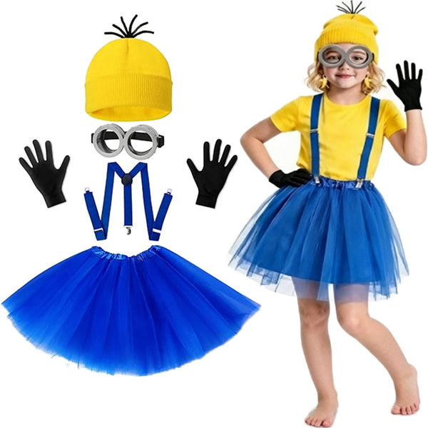Minions Cosplay Costume Adults Kids Fancy Dress Beanie Glove Glasses Halloween
