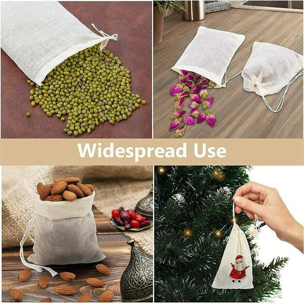 Calico bags used for gifts and Christmas decorations