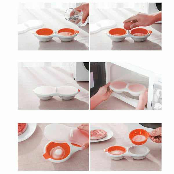 Microwave Egg Poacher Cooker – Double Egg Steamer with Lid for Quick Breakfast Cooking
