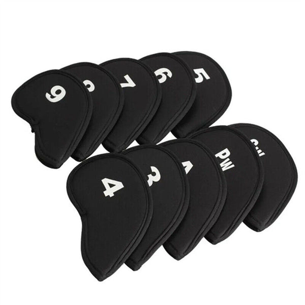 10 PCS Golf Head Cover Club Iron Putter Head Protector Neoprene Covers Set Black