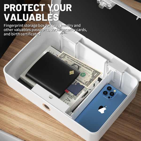 Biometric Fingerprint Storage Box Cash Jewelry Phone Security Lock Safe Portable
