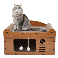 Cat Cardboard House Scratcher Cat Climbing Hideaway Play House with Hanging Ball