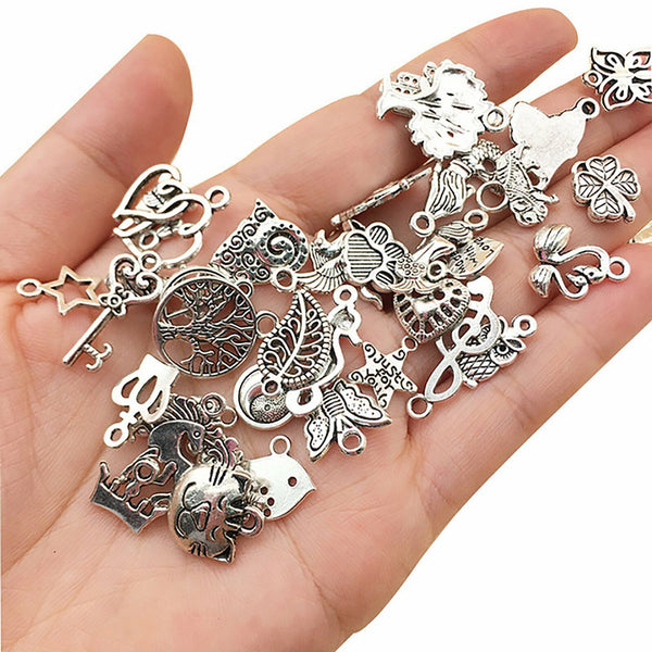 100 pcs Jewelry Making Silver Charms Mixed Wholesale Bulk Smooth Pendants DIY