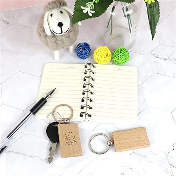 10Pcs Blank Rectangle Wooden Key Chain DIY Wood Keyrings Key Tags Friends Gifts